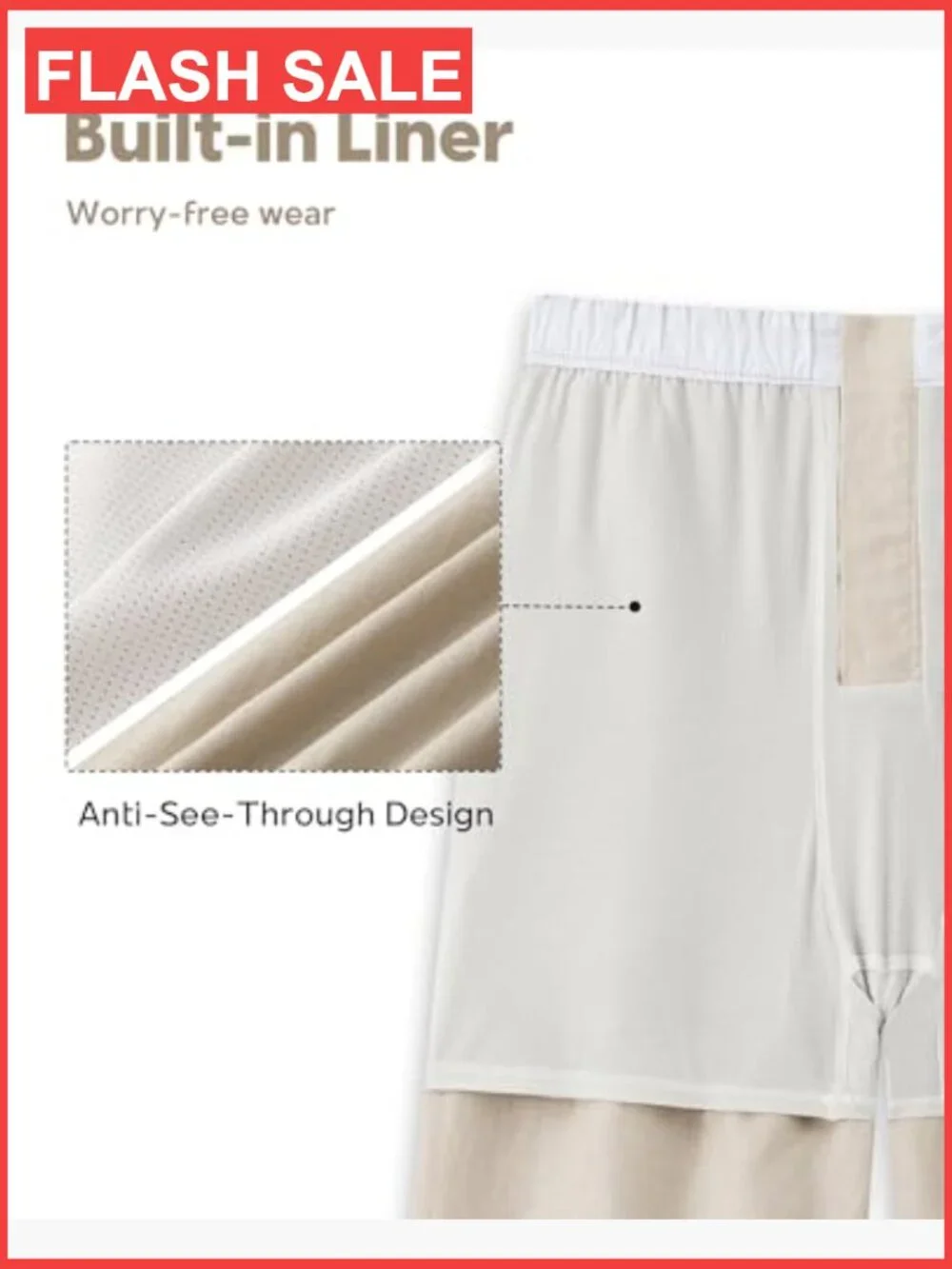 100% Linen Pants with Built-in Liner Loose Fit Beach Pants Elastic Waistband